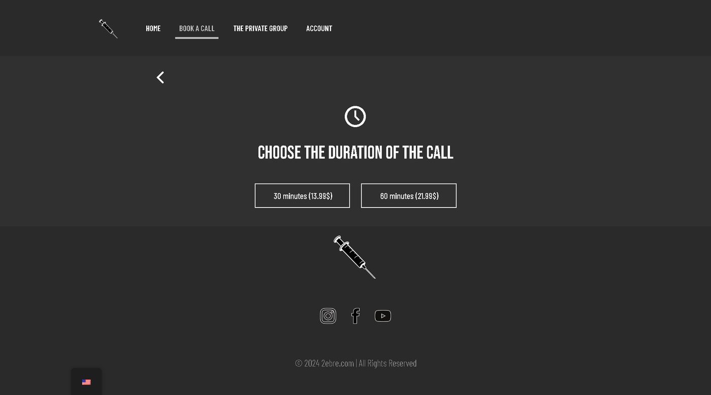 Choose the duration of the call — 30 minutes $13.99 or 60 minutes $21.99