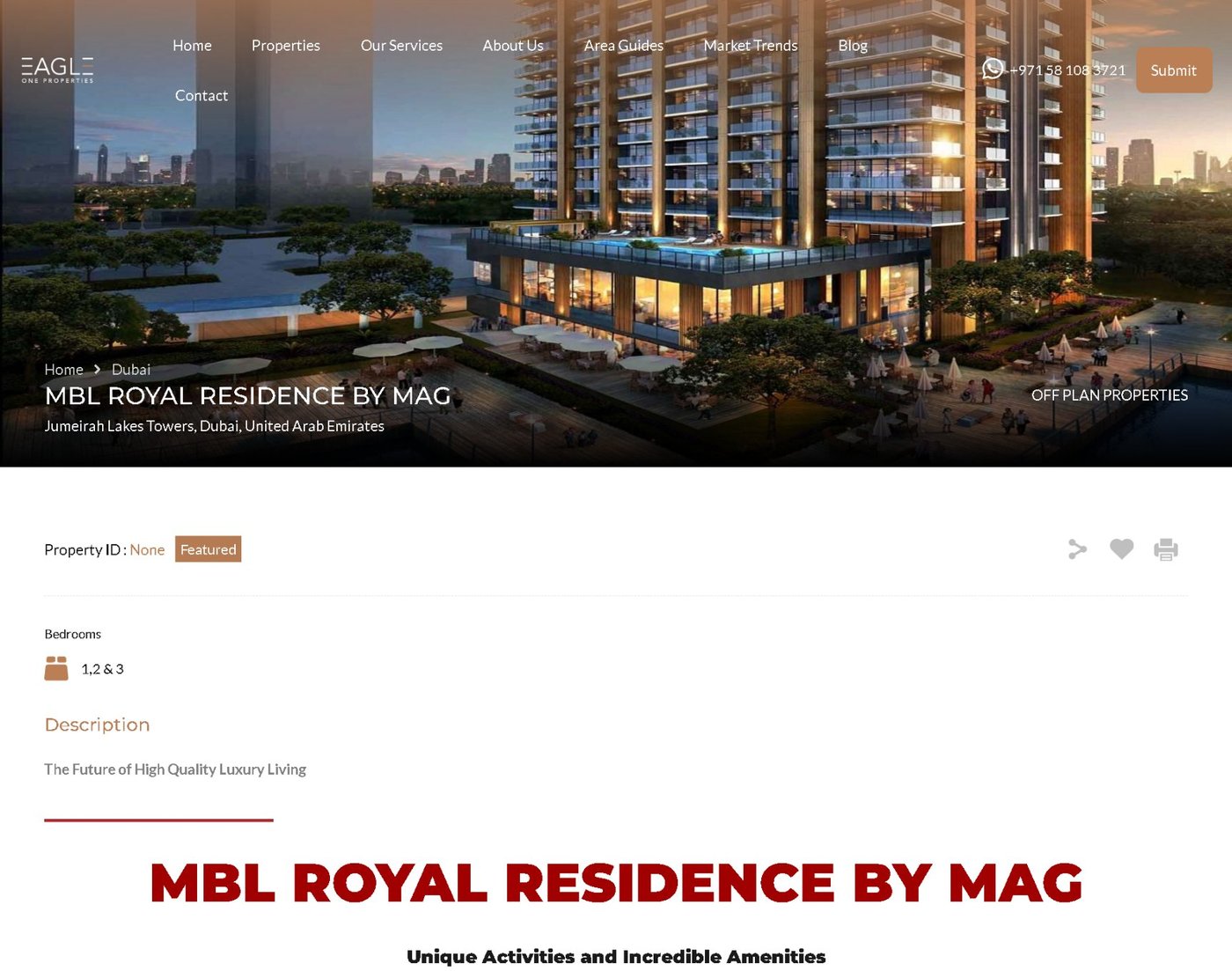 Eagle One Properties listing grid with Property Status, Type, and Location filters active